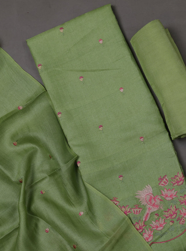 Pista Green Tussar Silk Unstitched Suit