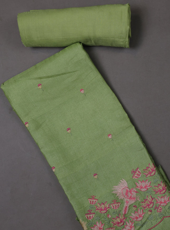 Pista Green Tussar Silk Unstitched Suit