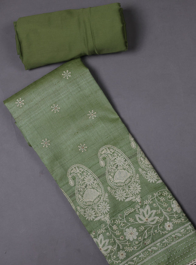 Pista Green Tussar Silk Unstitched Suit
