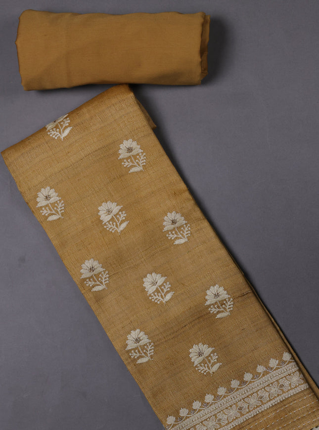 Mustard Yellow Tussar Silk Unstitched Suit