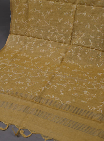 Mustard Yellow Tussar Silk Unstitched Suit
