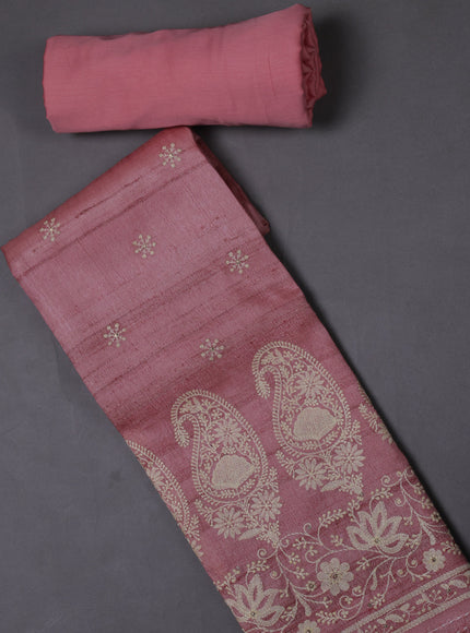 Peach Tussar Silk Unstitched Suit