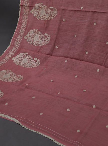 Peach Tussar Silk Unstitched Suit