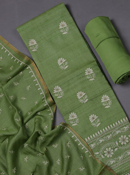 Parrot Green Tussar Silk Unstitched Suit