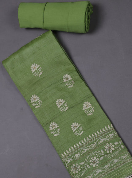 Parrot Green Tussar Silk Unstitched Suit