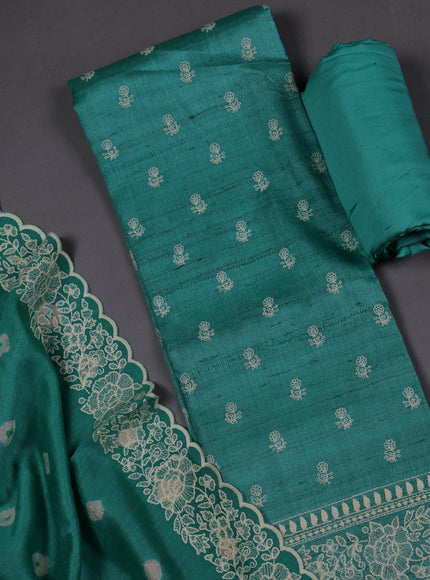 Sea Green Tussar Silk Unstitched Suit