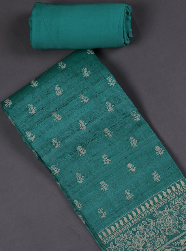 Sea Green Tussar Silk Unstitched Suit