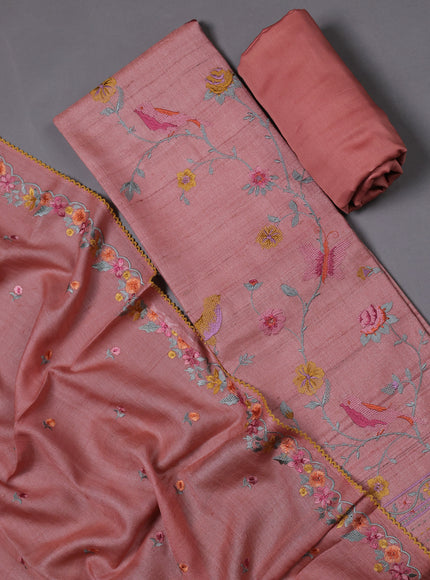 Peach Tussar Silk Unstitched Suit