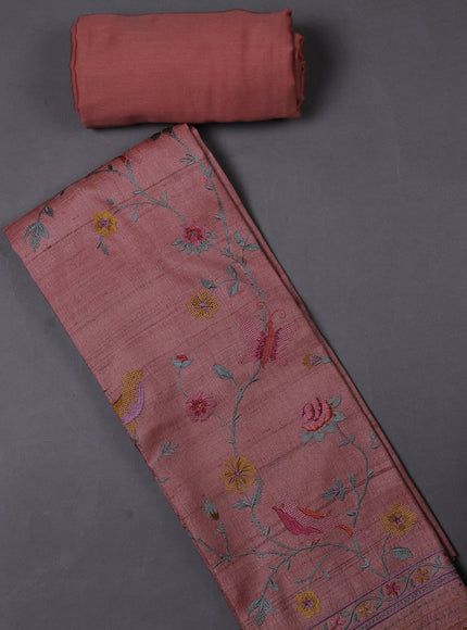 Peach Tussar Silk Unstitched Suit