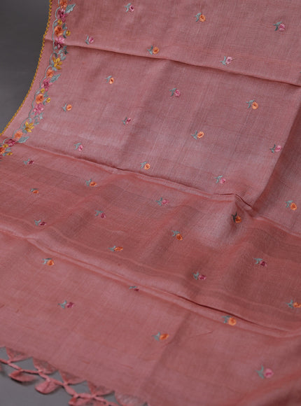 Peach Tussar Silk Unstitched Suit