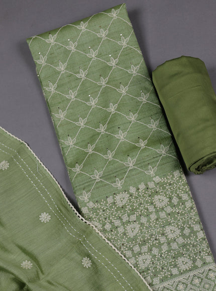 Pista Green Tussar Silk Unstitched Suit