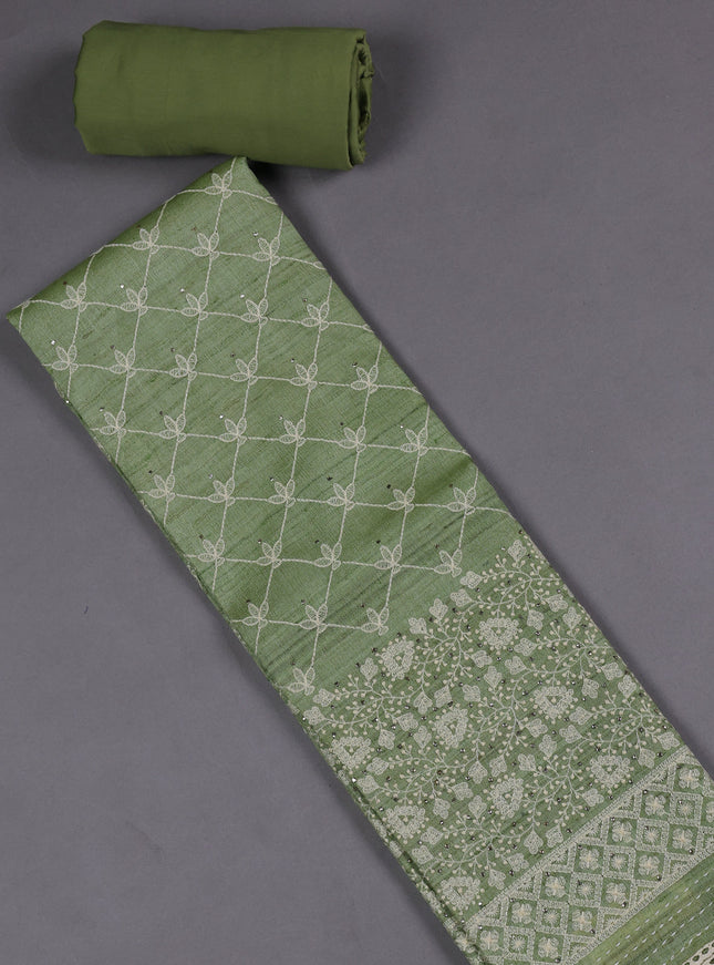 Pista Green Tussar Silk Unstitched Suit