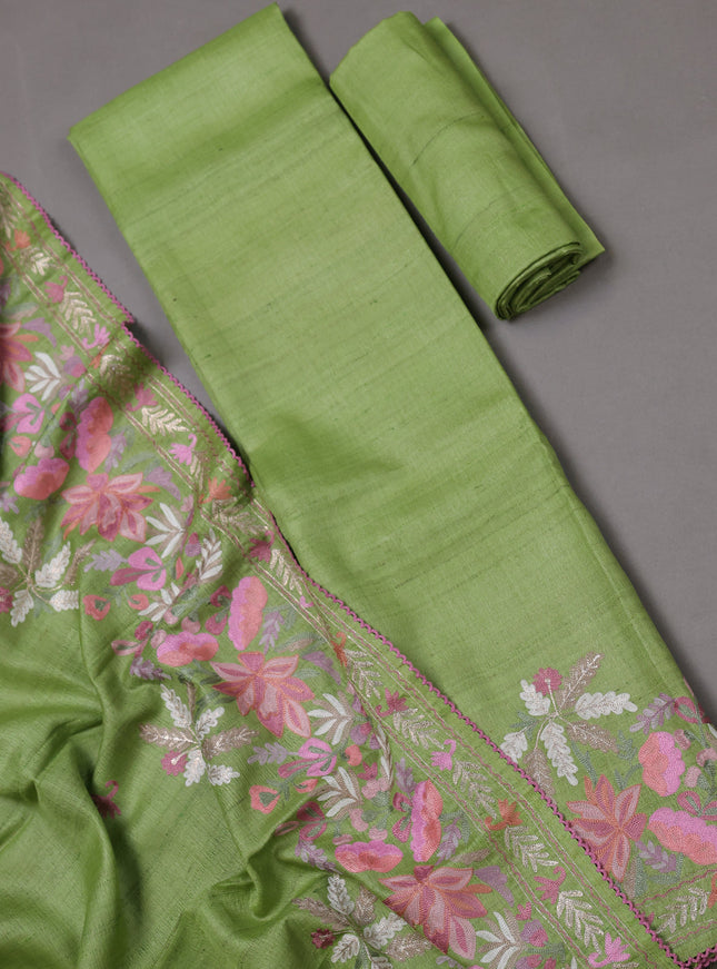 Parrot Green Tussar Silk Unstitched Suit