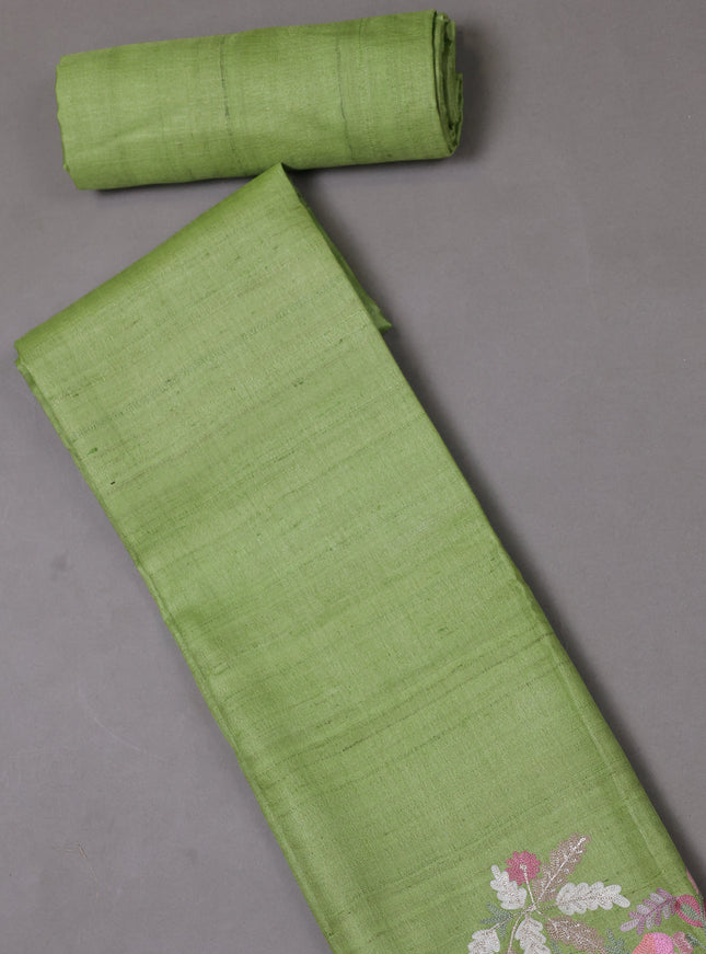 Parrot Green Tussar Silk Unstitched Suit