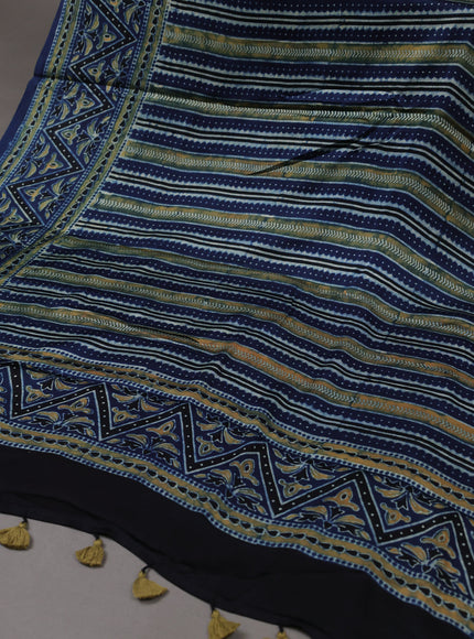 Beige- Blue Tussar Silk Unstitched Suit