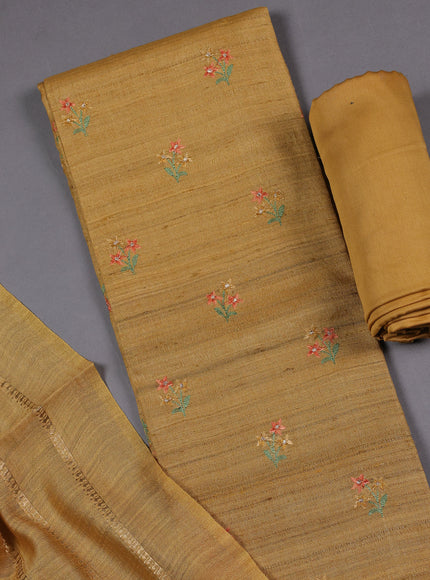Mustard Yellow Tussar Silk Unstitched Suit