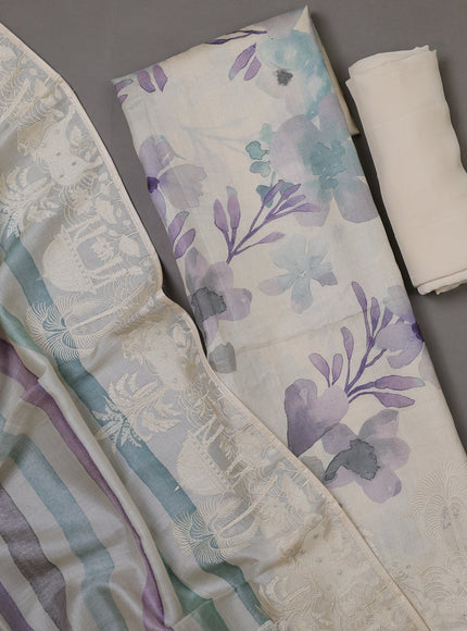 Off White Tussar Silk Unstitched Suit