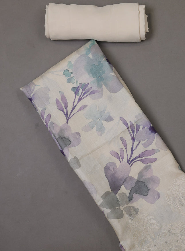 Off White Tussar Silk Unstitched Suit