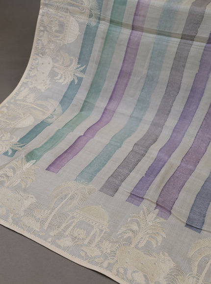 Off White Tussar Silk Unstitched Suit