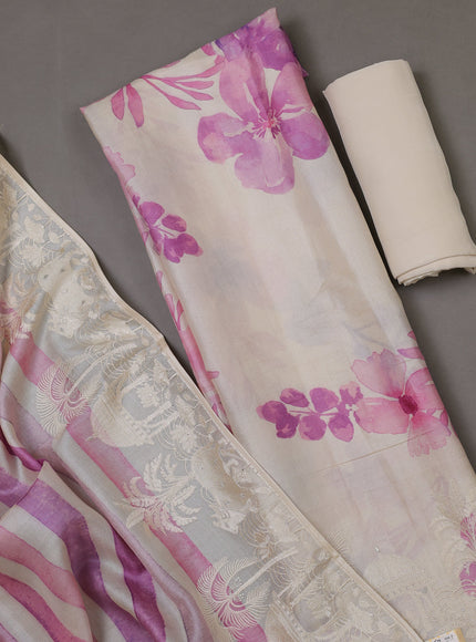 Off White Tussar Silk Unstitched Suit