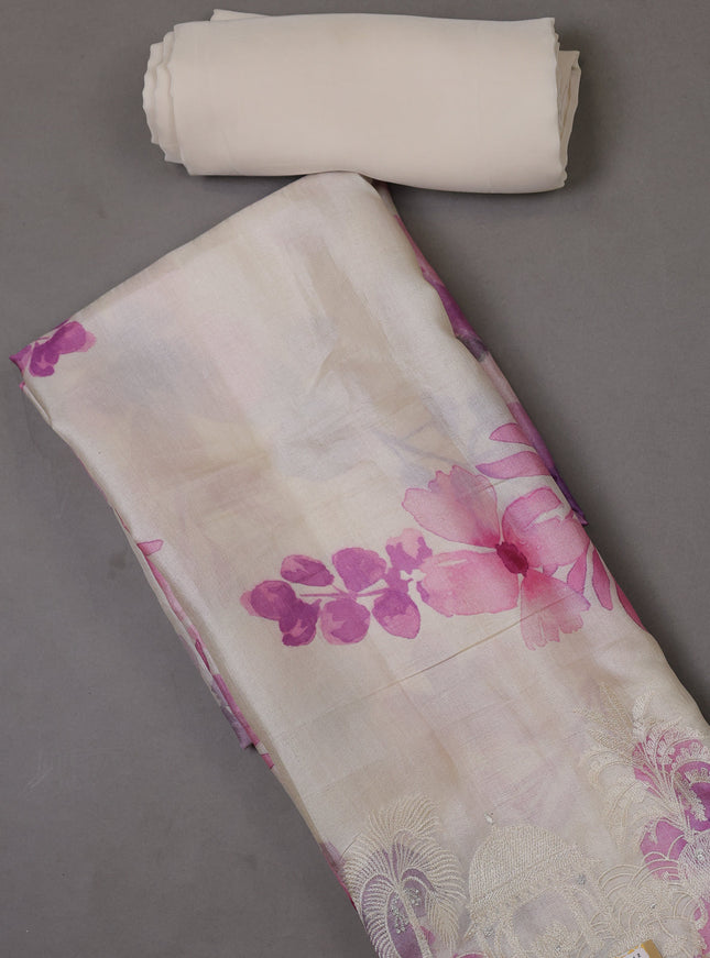 Off White Tussar Silk Unstitched Suit