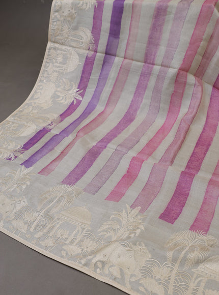 Off White Tussar Silk Unstitched Suit