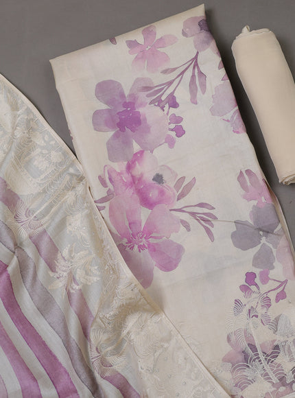 Off White Tussar Silk Unstitched Suit