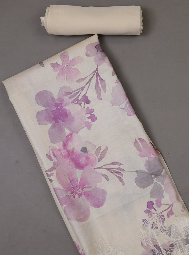 Off White Tussar Silk Unstitched Suit