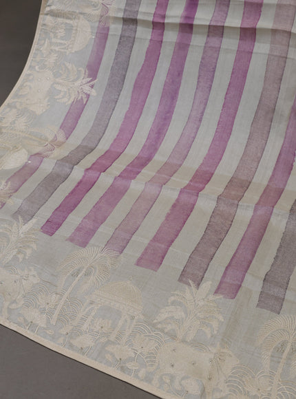 Off White Tussar Silk Unstitched Suit