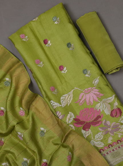Light Green Tussar Silk Unstitched Suit