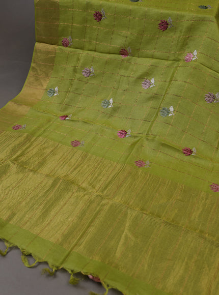 Light Green Tussar Silk Unstitched Suit