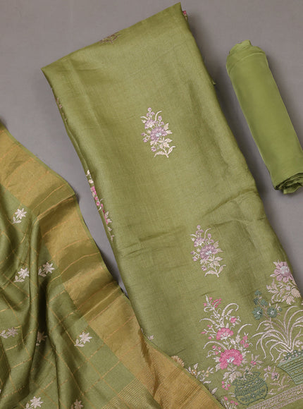 Pista Green Tussar Silk Unstitched Suit