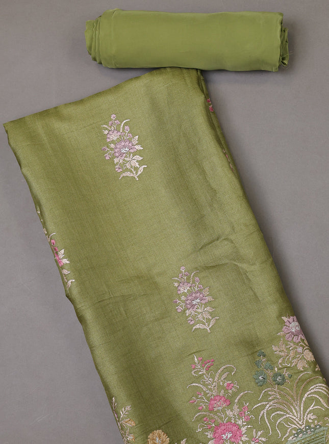 Pista Green Tussar Silk Unstitched Suit