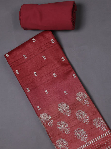 Dark Peach Tussar Silk Unstitched Suit
