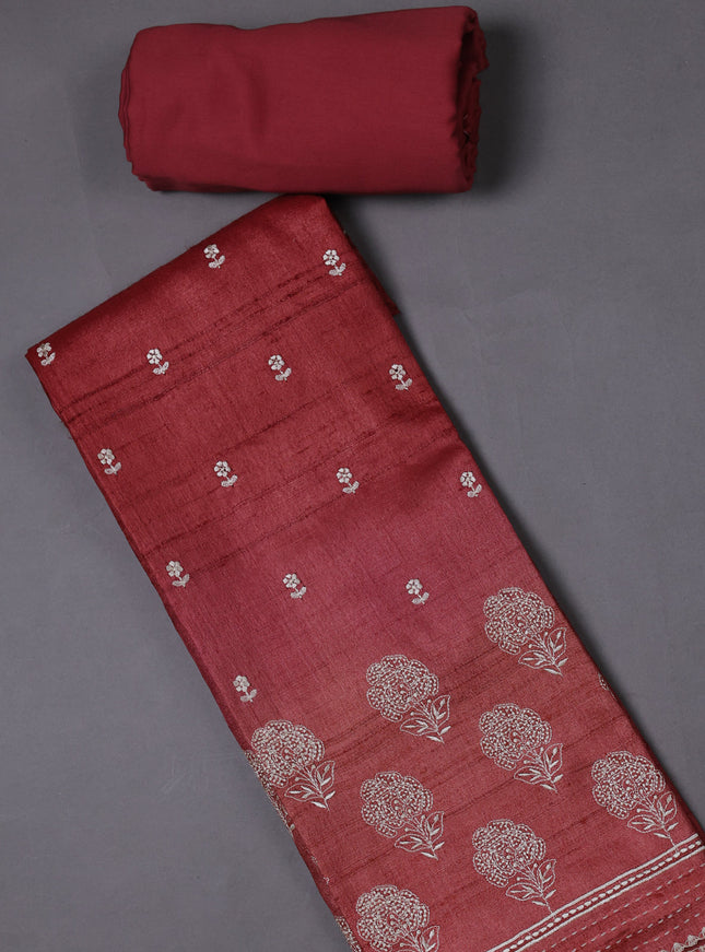 Dark Peach Tussar Silk Unstitched Suit