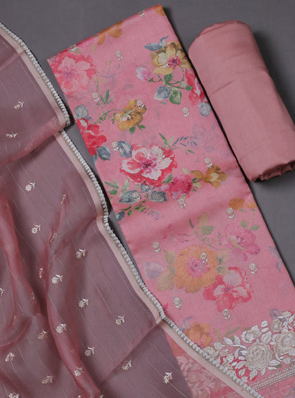 Peach Pink Tussar Silk Unstitched Suit