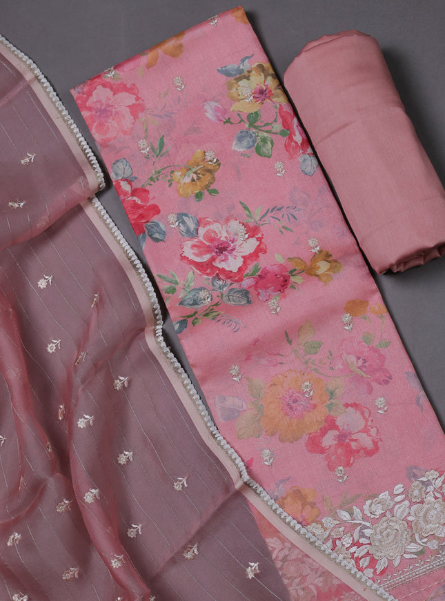 Peach Pink Tussar Silk Unstitched Suit