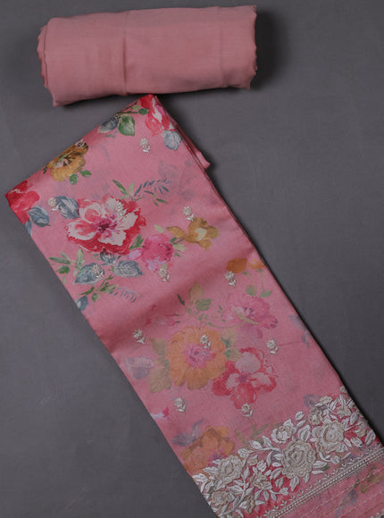 Peach Pink Tussar Silk Unstitched Suit