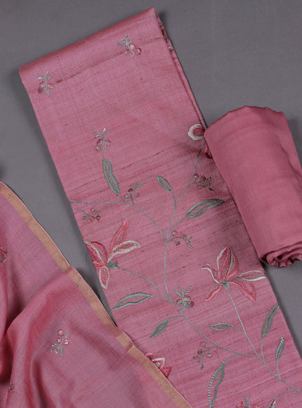 Peach Pink Tussar Silk Unstitched Suit
