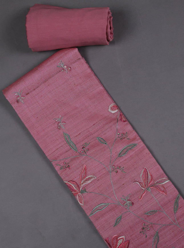 Peach Pink Tussar Silk Unstitched Suit