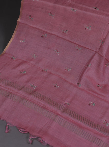 Peach Pink Tussar Silk Unstitched Suit