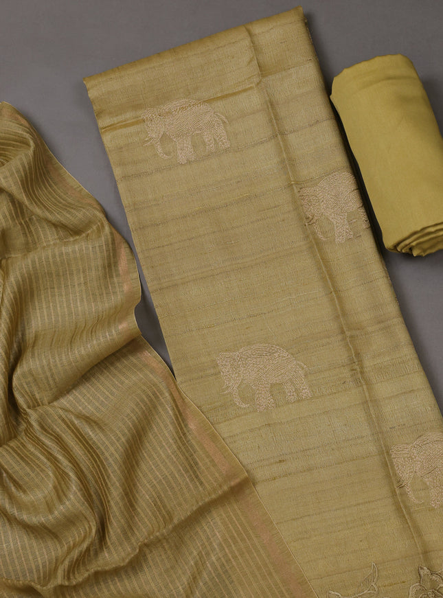Yellow Tussar Silk Unstitched Suit