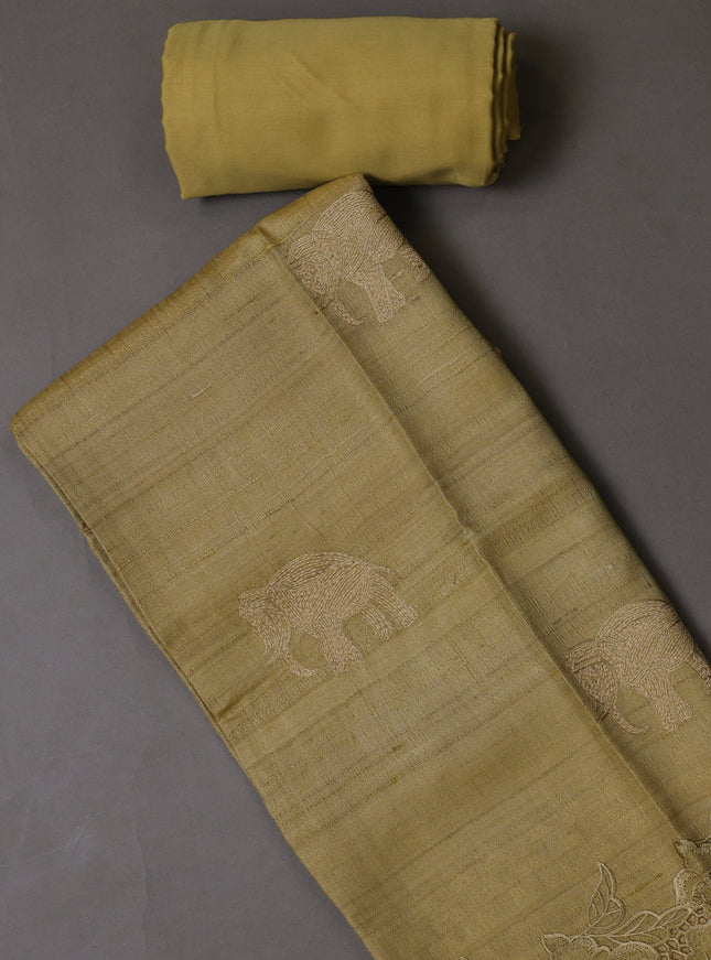 Yellow Tussar Silk Unstitched Suit
