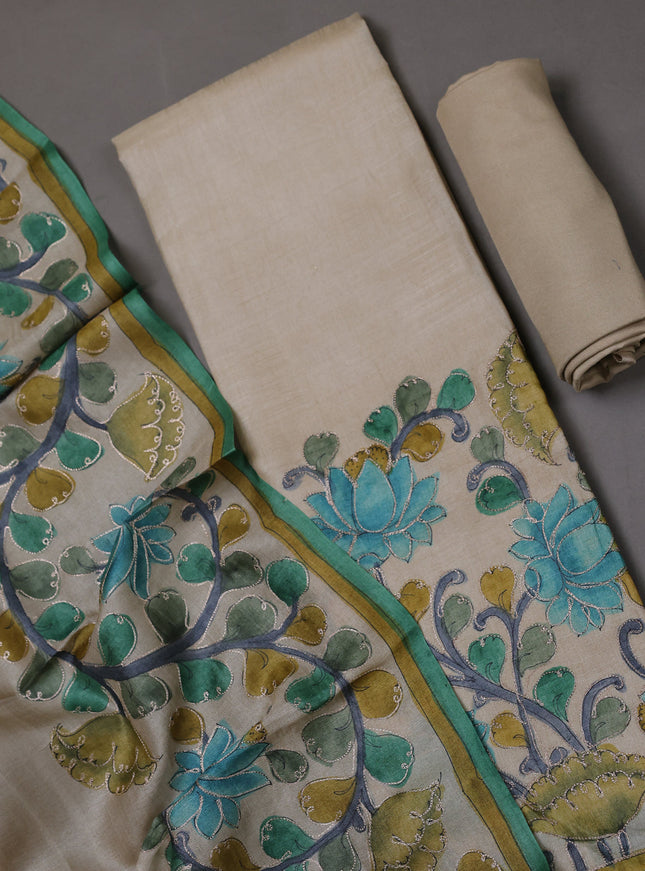 Beige Tussar Silk Unstitched Suit