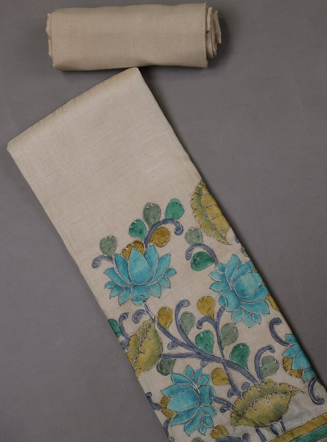 Beige Tussar Silk Unstitched Suit