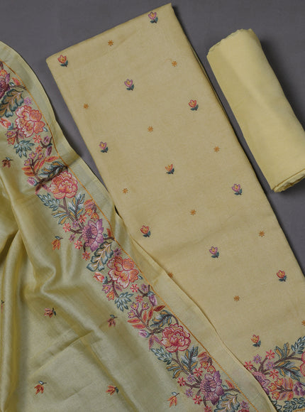 Lemon Yellow Tussar Silk Unstitched Suit