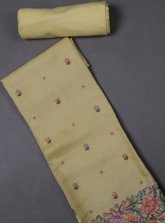 Lemon Yellow Tussar Silk Unstitched Suit