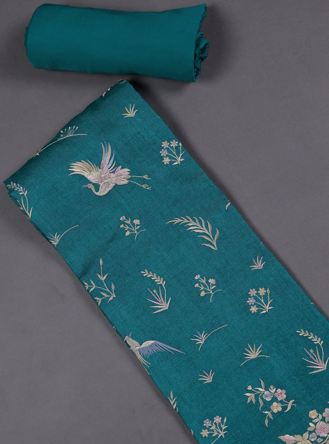 Teal Blue Tussar Silk Unstitched Suit