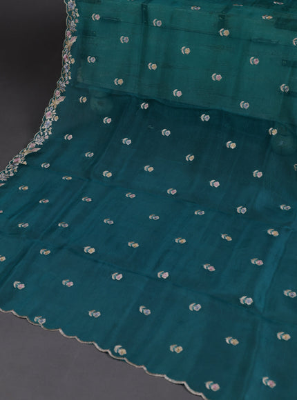 Teal Blue Tussar Silk Unstitched Suit