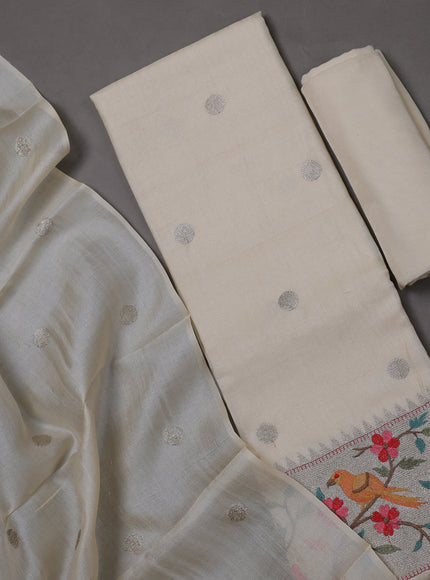 Off white Tussar Silk Unstitched Suit